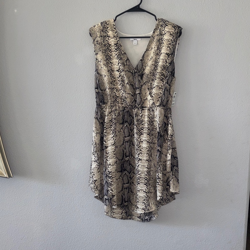 Bar III High Low Snake Print Dress - Black and Cream